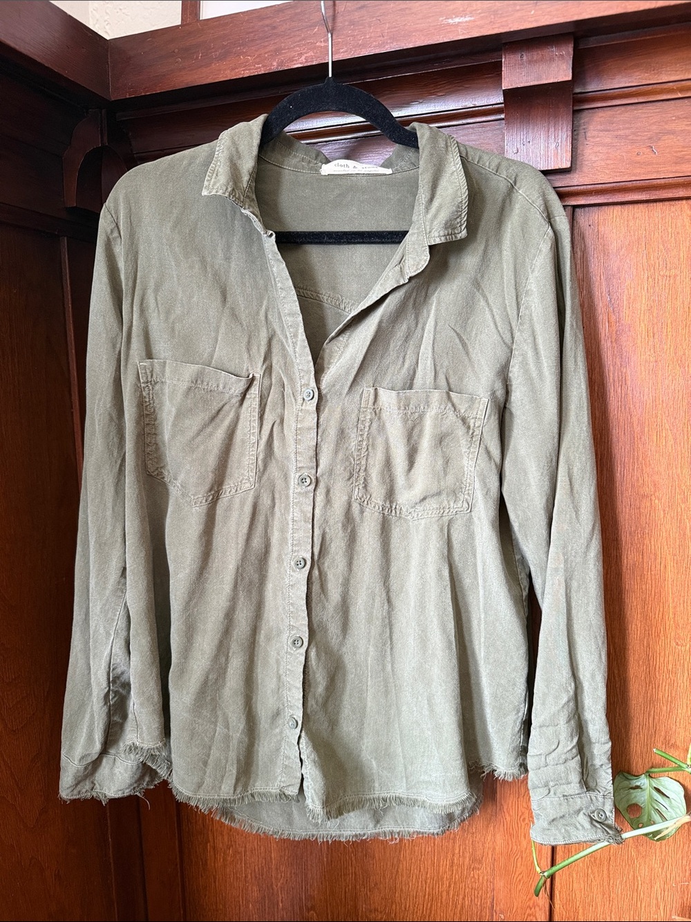 cloth & stone Anthropologie Olive Green Button-Down Shirt